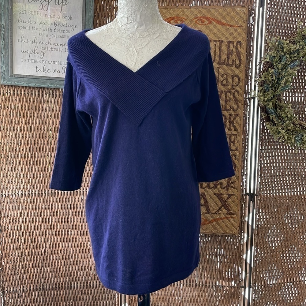 Belford Cashmere Blue Vintage Boatneck or Cowl Collar Sweater